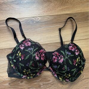 Victoria's Secret Black Bra with Floral Embroidery